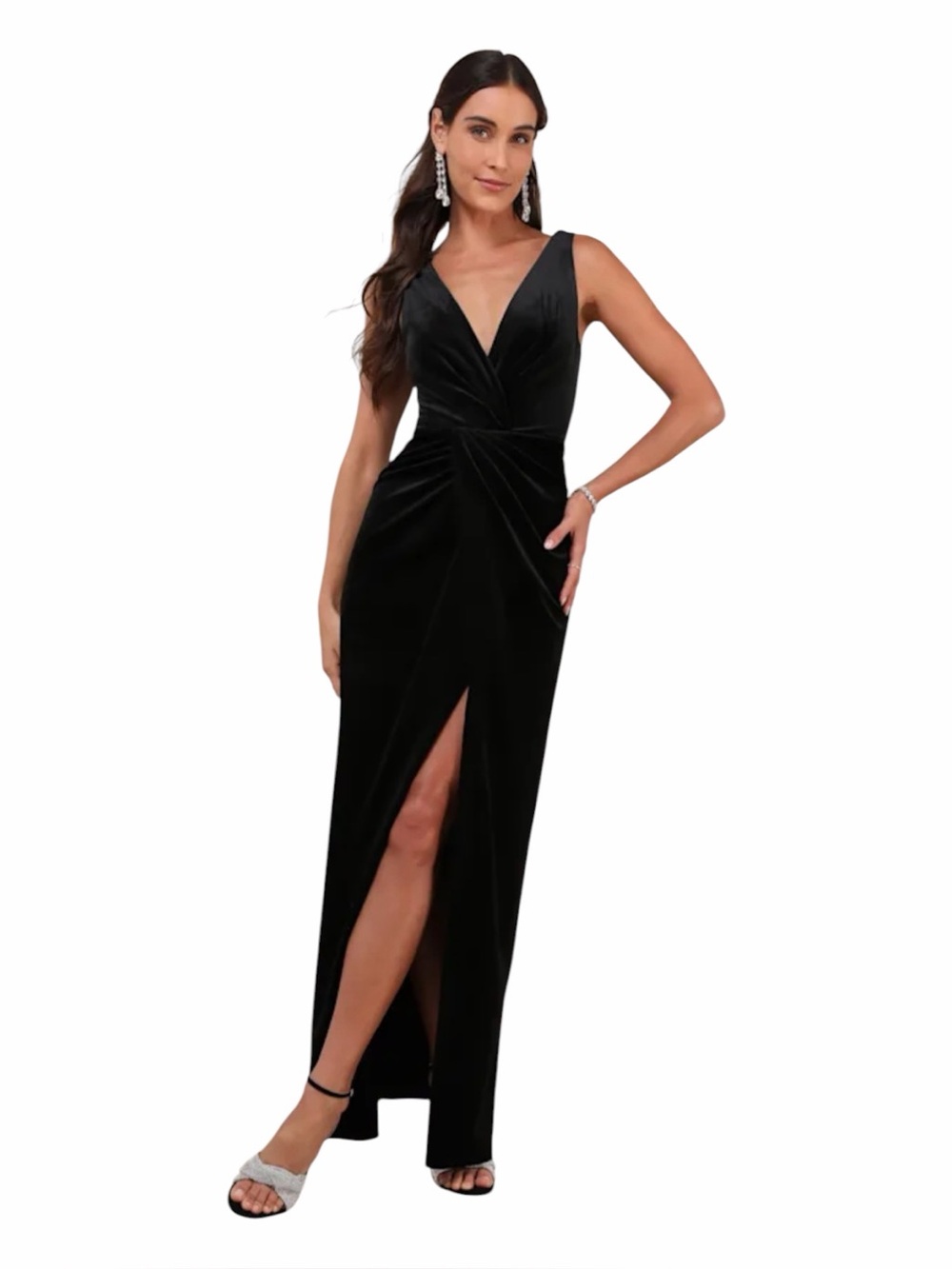 Lulus NWOT “Beautiful Evenings” Black Velvet Twist Front Maxi Dress. Size Medium